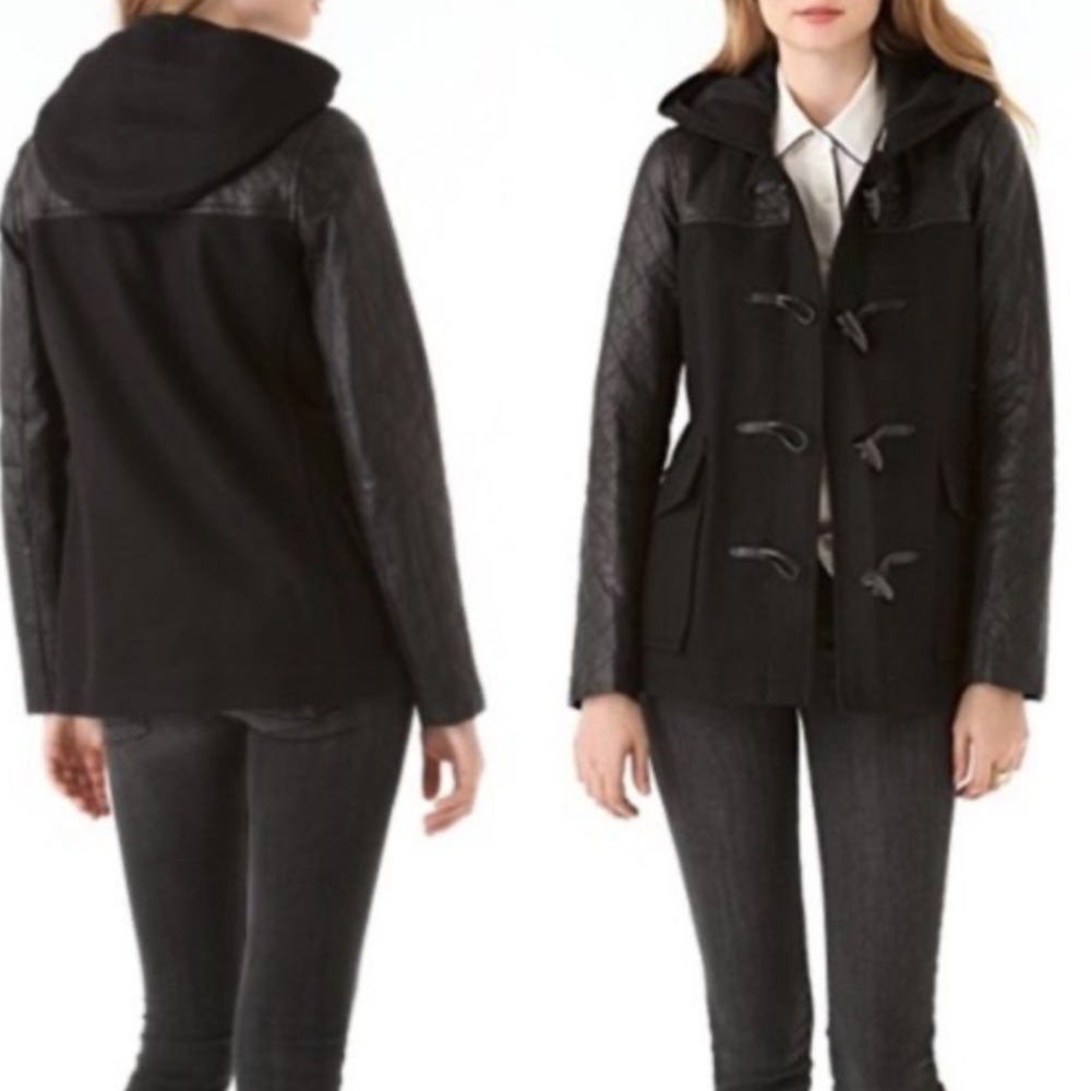 Theory Black Marimba Raw Edge Toggle Hooded Coa